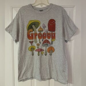 Hippie Retro Groovy Womens M Gray‎ Mushroom T-shirt Hippie Vibe